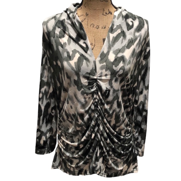 {Rafaella} Black Pebble V-Neck Ruched Long Sleeve Top